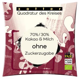 Quadratur des Kreises - 70% / 30% Milchschoko ohne Zuckerzugabe